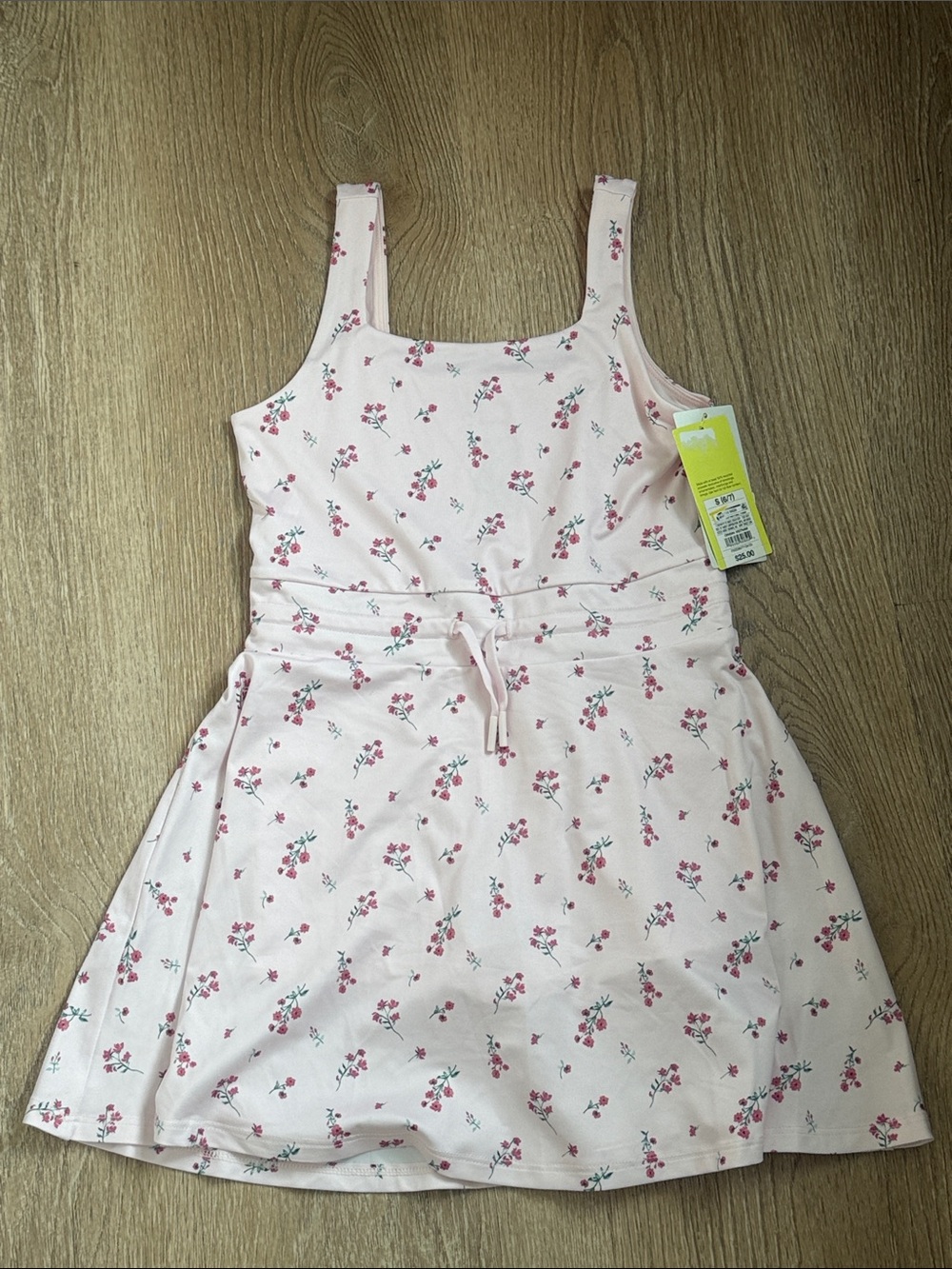 Girls' Pink Floral Tie-Waist Sundress with shorts